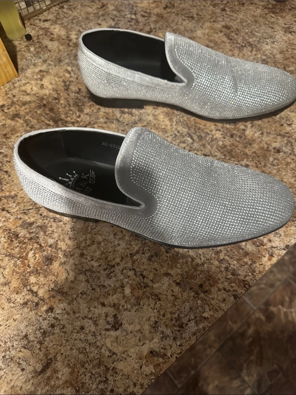 Men's Silver Crystal Embellished Slip-On Loafers